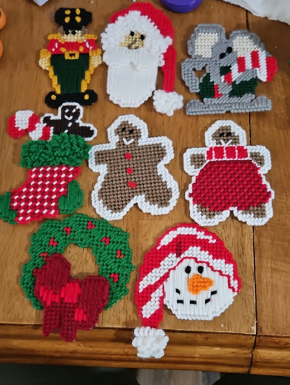 Handmade Plastic Canvas Christmas Ornaments - Assorted Holiday Characters